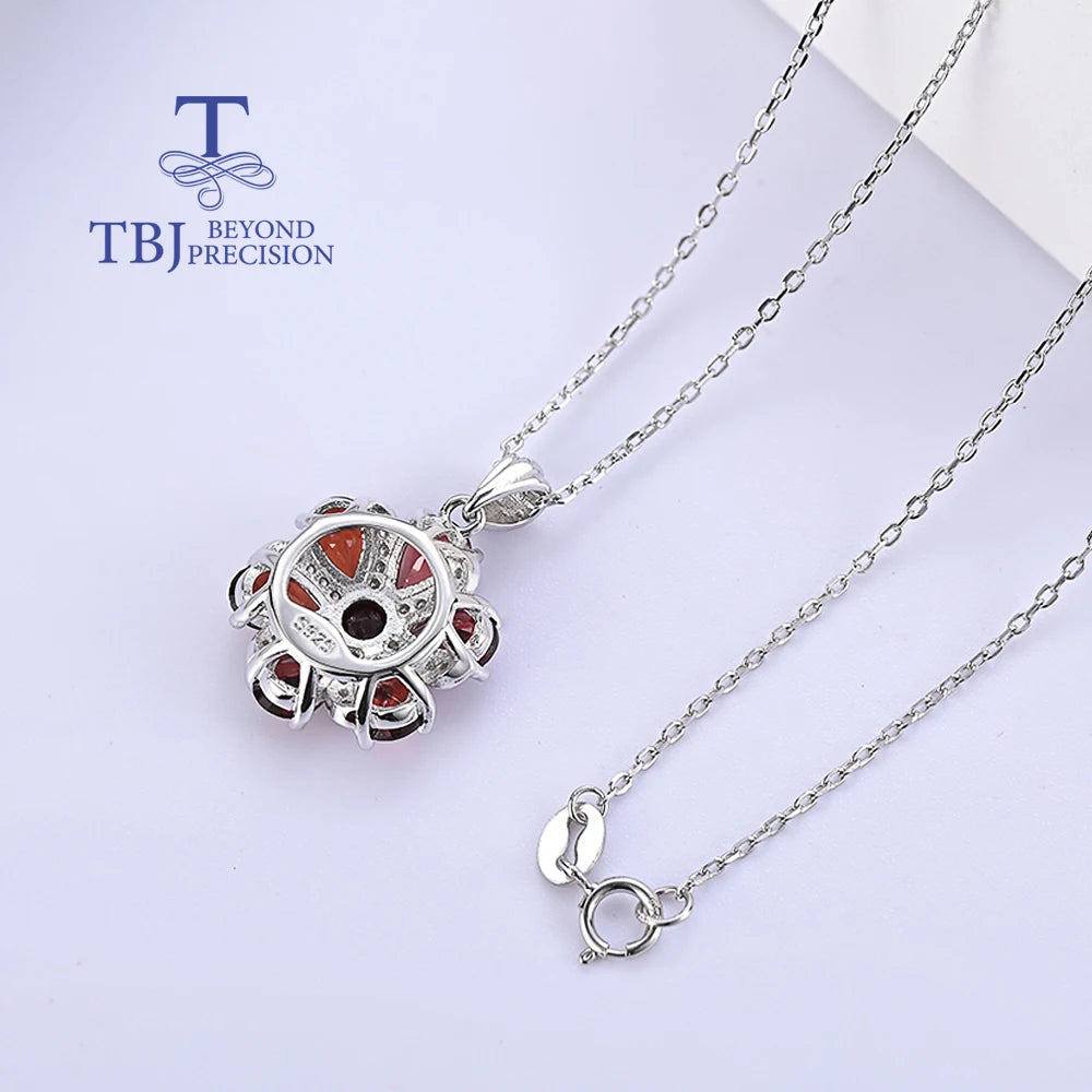 Natural Red Garnet pendant 925 Sterling silver real Gemstone necklace fine jewelry for women party birthday gift and daily wear