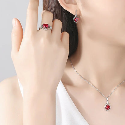 Heart Knot Created Red Ruby Natural Garnet 925 Sterling Silver Romantic Heart Pendant Necklace for Women Gemstone Jewelry Colar