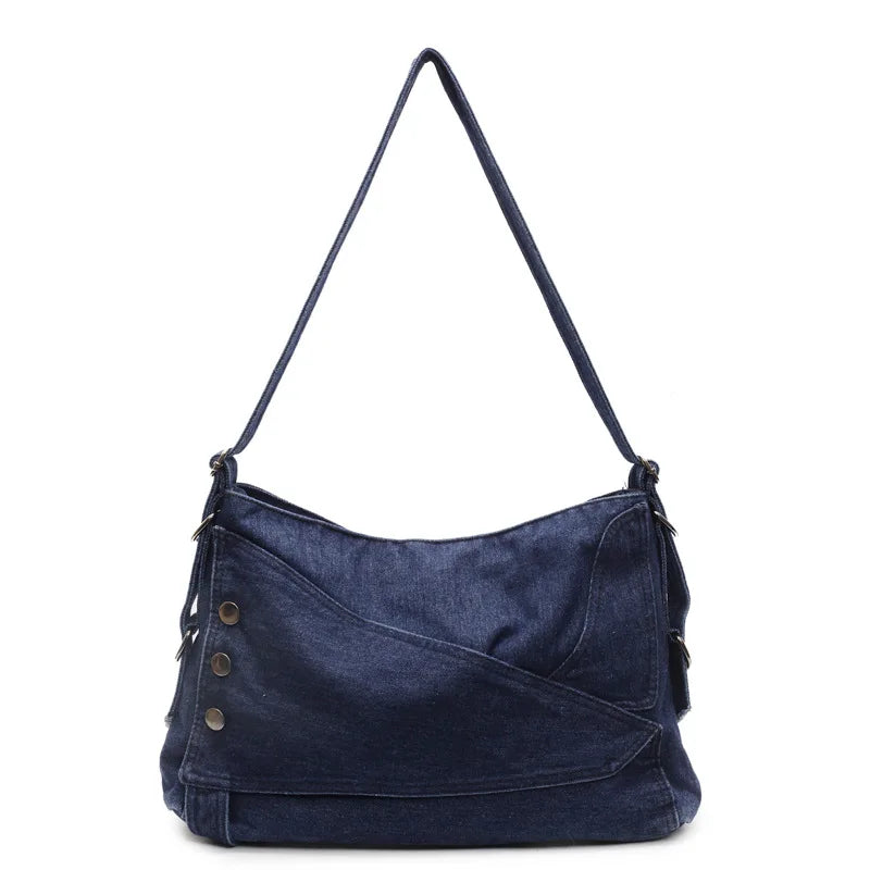 2025 New Women's Denim Tote Bag - Retro Crossbody Shoulder Bag with Large Capacity for Work & Commute, Fashionable Denim Handbag