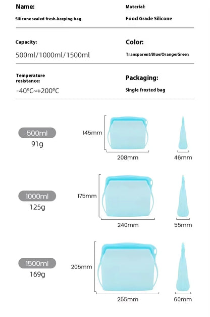 Silicone Zipper Bag,Kitchen Fresh-keeping Bags for Fruits and Vegetables,Portable Self-sealing Storage Bag for Daily Necessities - AMULET RING STORE