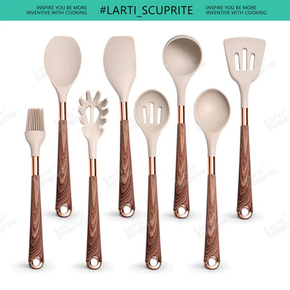 Good Quality Silicone Kitchen Utensils Set Rose Gold Plated Handle Cooking Tool Non-stick Heat Resistant Kitchenware Accessories