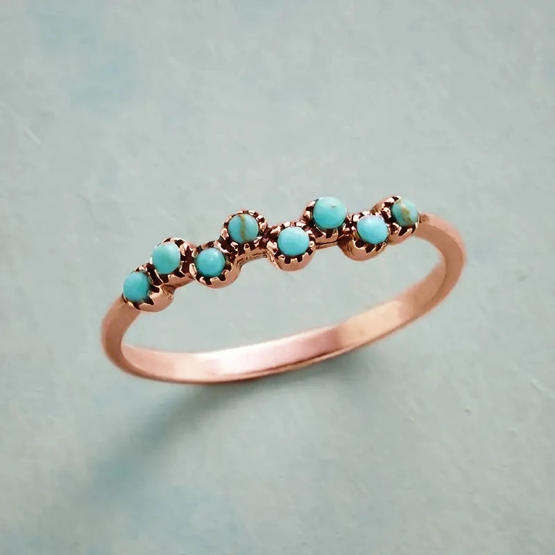 Huitan Imitation Turquoise Finger Ring for Women Boho Style Daily Wear Chic Accessories Fancy Anniversary Gift Hot Sale Jewelry - AMULET RING STORE