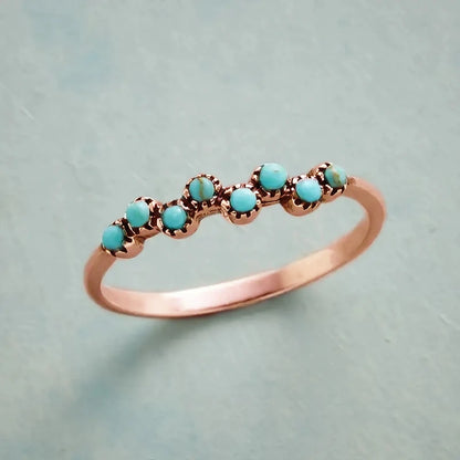 Huitan Imitation Turquoise Finger Ring for Women Boho Style Daily Wear Chic Accessories Fancy Anniversary Gift Hot Sale Jewelry - AMULET RING STORE
