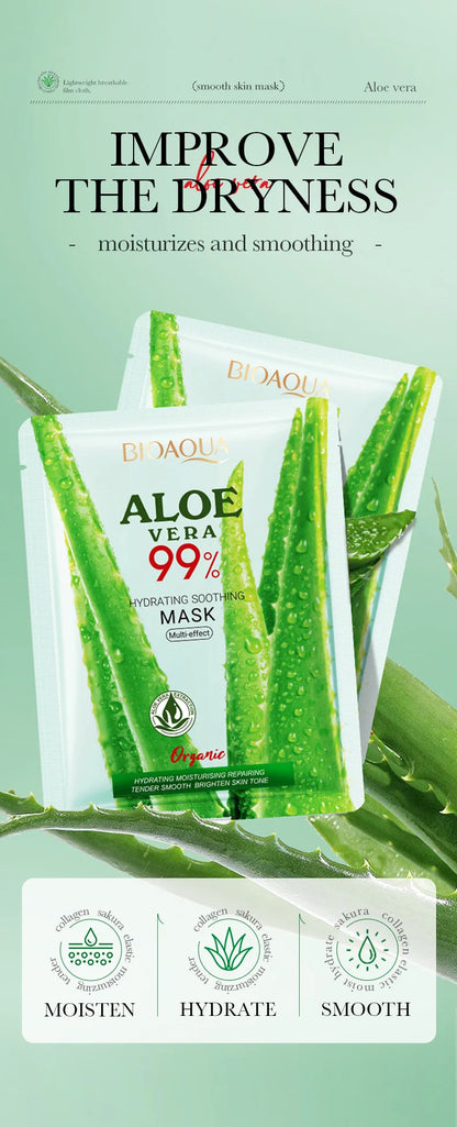 5/10pcs BIOAQUA Aloe Vera Moisturizing Facial Masks for Face Skin Soothing Brightening Firming Hydrating Facial Masks Skin Care - AMULET RING STORE