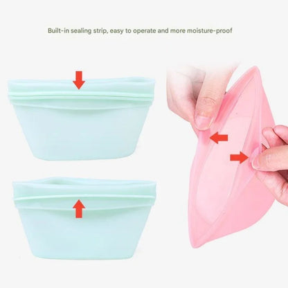 1/3/4Pcs/Pack Silicone Storage Bag,Reusable Food Grade Fresh-keeping Zipper Bags,BPA Free,Leakproof,Microwave&Dishwasher Safe - AMULET RING STORE