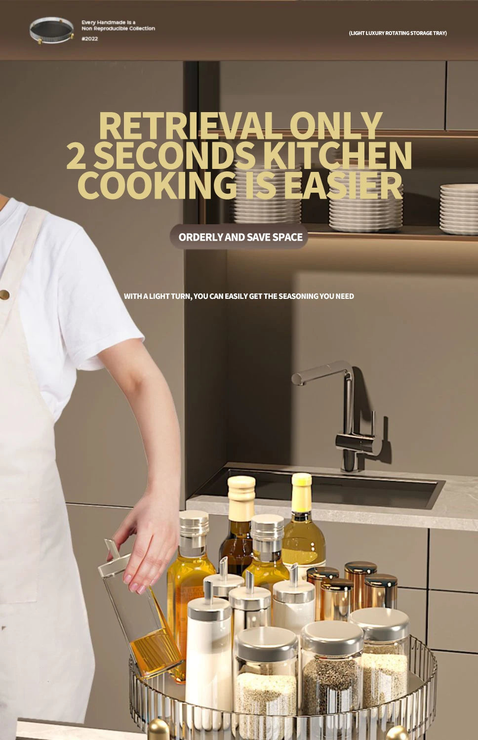 Kitchen Spice Rack Double Layer 360° Rotating Seasoning Holder Large Capacity Shelf Snacks Cosmetics Office Bathroom Storage - AMULET RING STORE