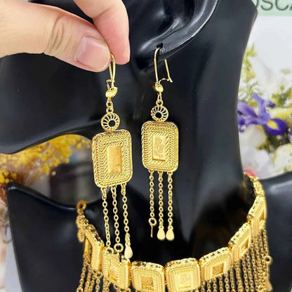 Earring Tassel Necklace Middle East 4pcs Jewelry Women Cuff Bangles with Ring Jewelry Dubai Fashion Set African Jewelry Wedding