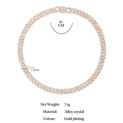 Iced Out Bling AAA Rhinestones Prong Cuban Link Chain Men's Necklace 2 Row Crystal Curb Cuban Chain Hip Hop Jewelry 13/14/20MM - AMULET RING STORE