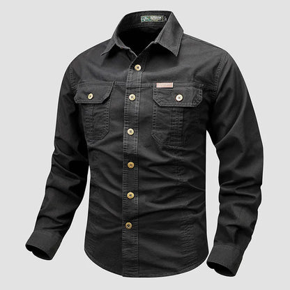 Retro Cargo style Men's Long Sleeve Shirt With Pocket Design, Men'sCasual Button Up Shirt For Spring Fall Qutdoo