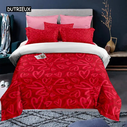 Valentine's Day Duvet Cover Set Red Rose I Love You Pattern King Size Couple Polyester Bedding Set Happy Romantic Quilt Cover