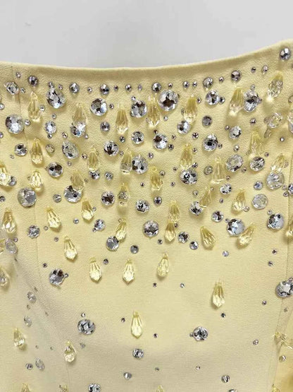 HIGH QUALITY Newest Fashion 2025 Designer Vestido Women's Square Collar Beading Diamonds Long Sleeve Maxi Dress