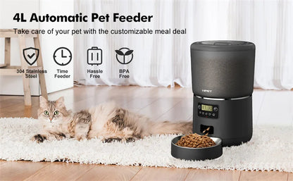 NPET 4L Automatic smart pet feeder for cats dogs multiple pets with stainless steel bowl Customize healthy food 1-9 portions - AMULET RING STORE