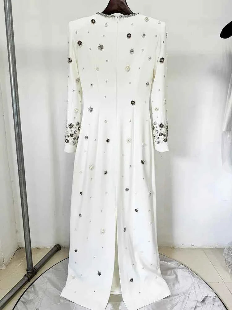 HIGH STREET Newest Fashion 2025 Designer Party Vestido Women's Formal Long Sleeve Luxurious Beaded Long Maxi Dress