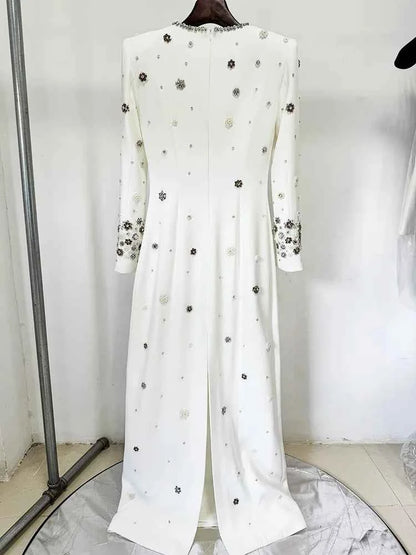 HIGH STREET Newest Fashion 2025 Designer Party Vestido Women's Formal Long Sleeve Luxurious Beaded Long Maxi Dress