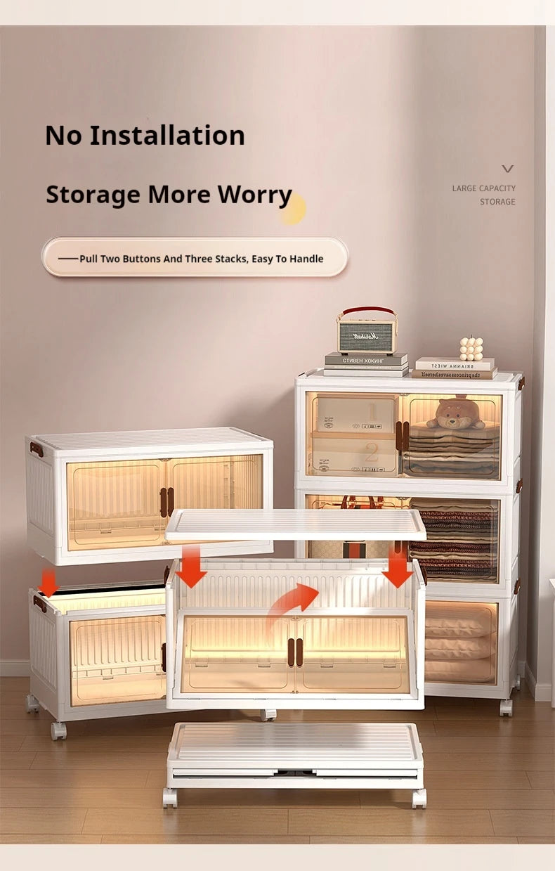 2025 Folding Living Room Cabinet Multifunction Closet Organizer With Wheel Stackable Sundries Large Capacity Storage Box Shelf - AMULET RING STORE
