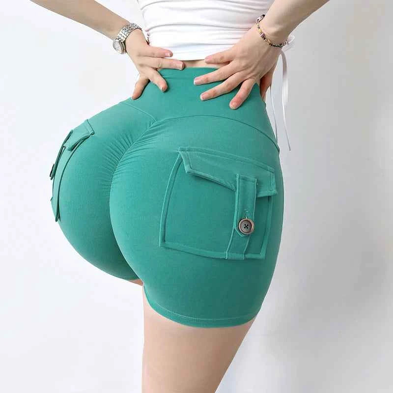 New Yoga Shorts With Pocket Women Sport High Waist Tights Buttocks Fitness Workout Leggings Push Up Gym Clothing Cycling Shorts