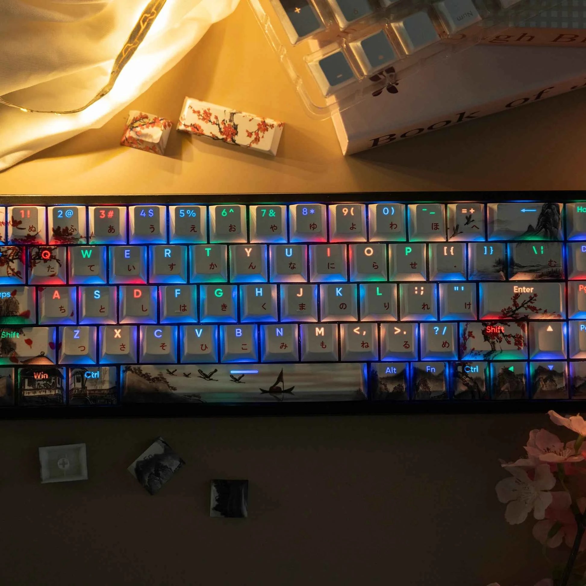 127 Keys Plum Blossom Top Backlit Cherry Profile Keycap PBT Keycap Dye-Sub Cherry MX Switches For Gamer Mechanical Keyboard