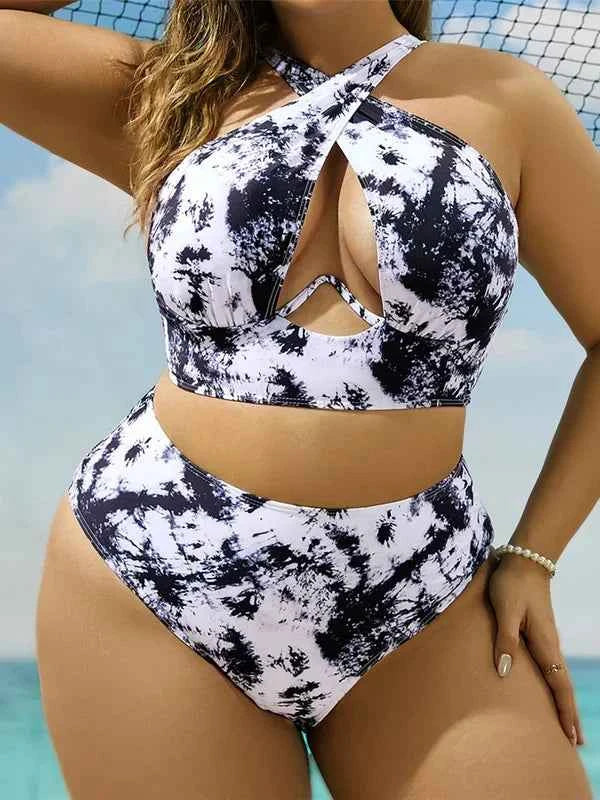 New 0xL-4XL printed bikini large size swimwear plus size women swimsuit female two-pieces bikini set bather bathing suit k5630