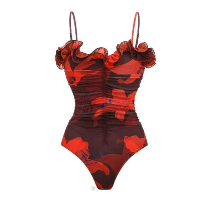 Women Sexy Bikini Set Swimsuit Lily Contrast Print Fabric Patchwork Skirt Push Up Swimsuit Biquini Bodysuit Bathing Suits
