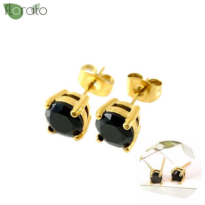 925 Sterling Silver Needle Fashion Round Pendant Small Earrings Luxury Gold Hoop Earrings for Women Premium Black Jewelry Gifts - AMULET RING STORE