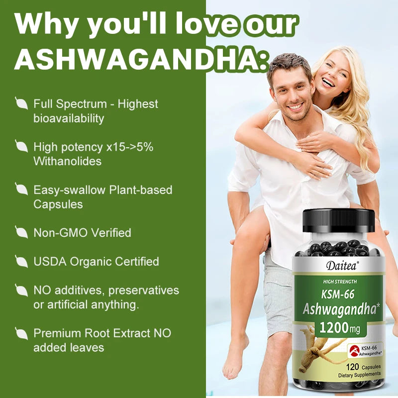 Ashwagandha 1200 mg - Stress Relief Formula, Supports Energy & Focus, 120 Veggie Capsules - AMULET RING STORE