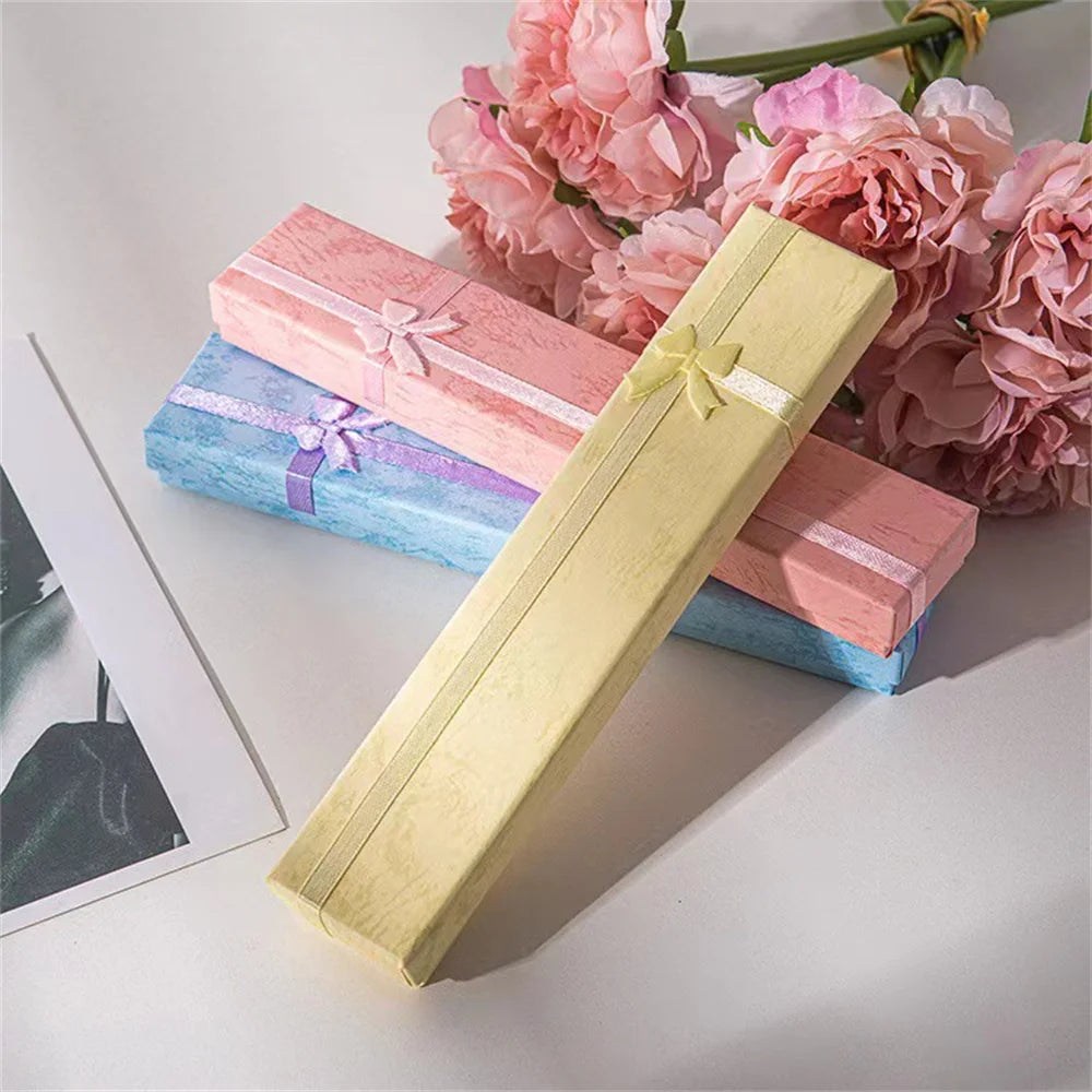 Long Jewelry Necklace Bracelet Box Storage Container Jewellery Box Packaging Bowknot Gift Display Paper Organizer Case Wholesale - AMULET RING STORE