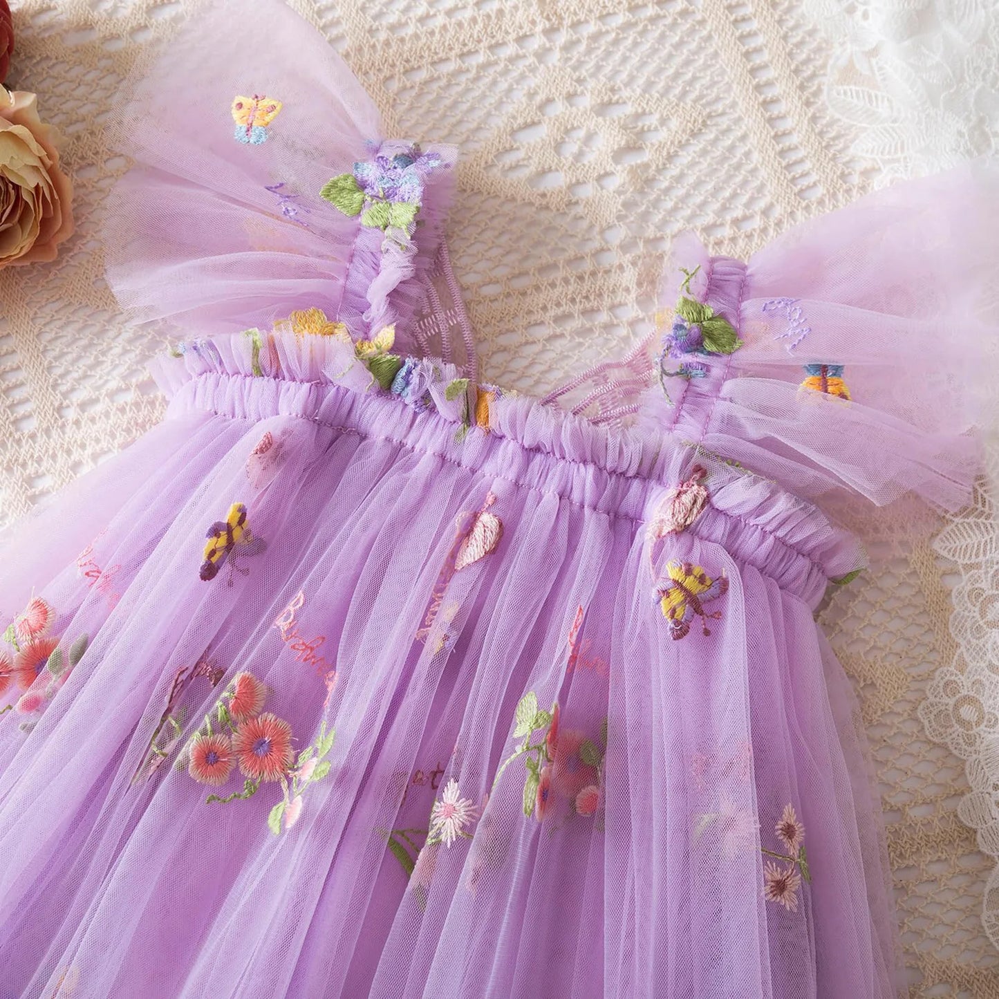 Delicate Party Prom Evening Dress Colorful Flower Embroidery Dresses Fashion Butterfly Princess Dress Birthday Princess Clothes
