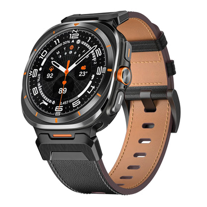 Metal+Leather Strap for Samsung Galaxy Watch Ultra 47mm Stainless Steel Business Bracelet Belt Galaxy Watch 8-7 Ultra 47mm Band