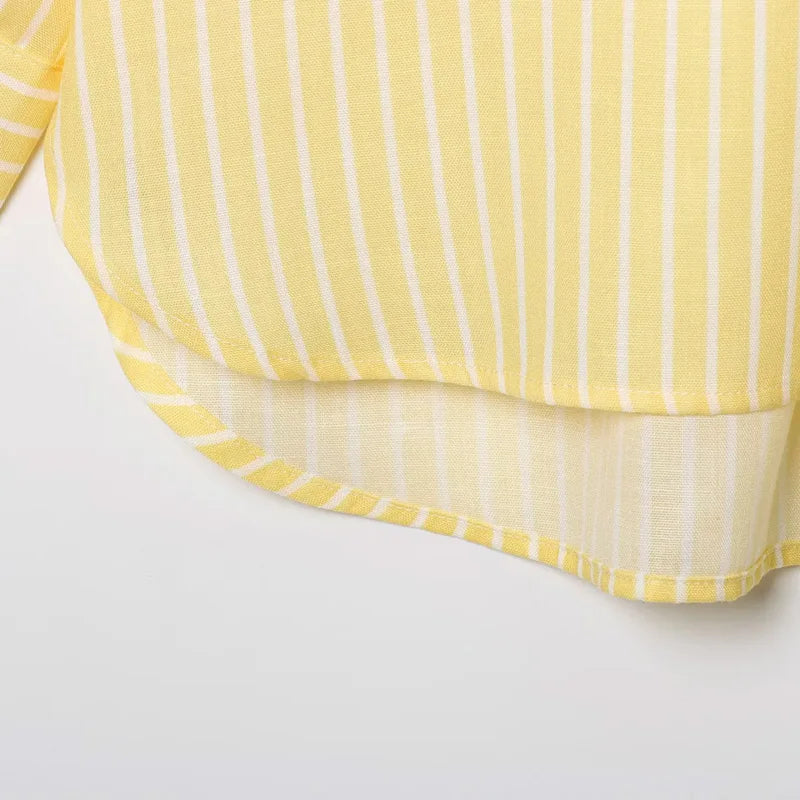 HXAO Women's Striped Shirt Long Sleeve Yellow Shirt Spring Summer Long Button Up Shirts And Blouses Casual Loose Fit Shirt