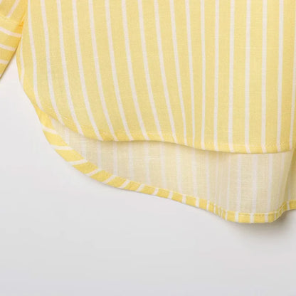 HXAO Women's Striped Shirt Long Sleeve Yellow Shirt Spring Summer Long Button Up Shirts And Blouses Casual Loose Fit Shirt