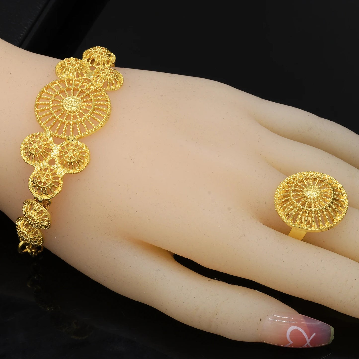 Wholesale African 24K Gold Color Long Necklace Jewelry Set Nigerian Party Bridal Wedding Ethiopian Luxury Dubai Indian