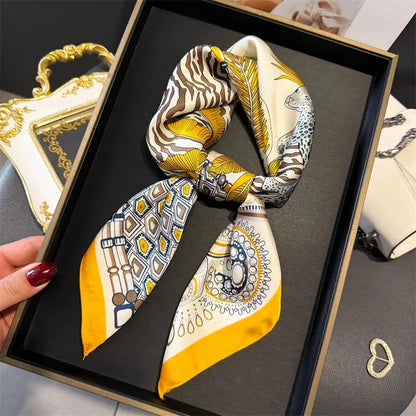 Luxury Fashion Print Square Scarf Women Soft Satin Scarves Bandana Hijab Neckerchief Shawl Kerchief Hair Band Foulard Lady - AMULET RING STORE