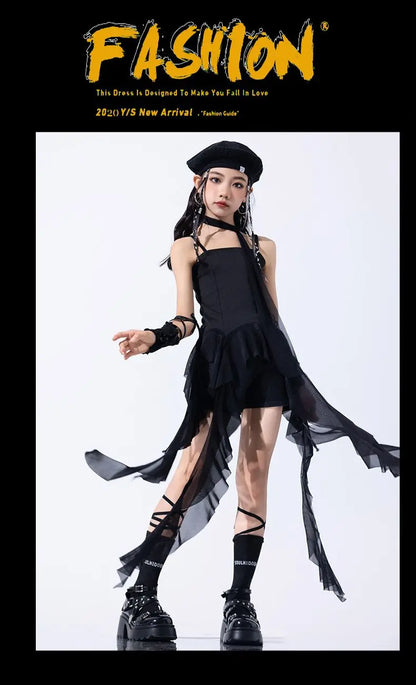 Hip Hop Girls Crop Top Plaid Street Dance Skirt Kids Ribbon Pleated Skirts Teens Jazz Cool Costumes Child Streetwear Clothes Set