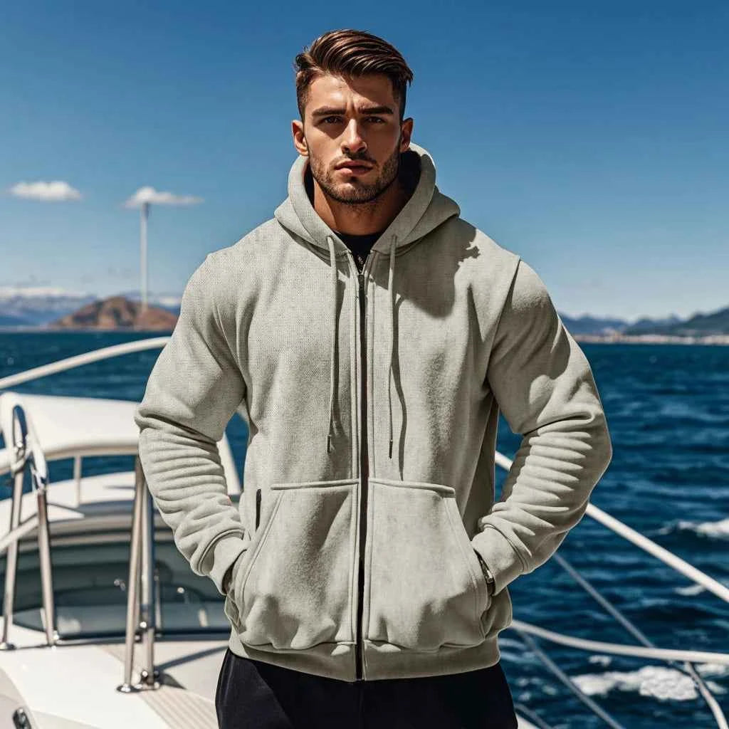 Men's Comfortable Thick Hooded Sweatshirt, Zipper Sports Shirt, Long Sleeved Sweatshirt, Autumn and Winter Season