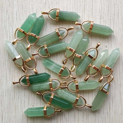 Natural Gem stone Quartz crystal green aventurine pendulum pillar pendants for jewelry making 24pcs/lot Wholesale fast shipping