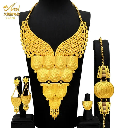 New Big Italian 24k Gold Plated Jewelry Set For Women Indian Dubai Party African Necklace Sets Bridal Gifts Arabic Jewelry Sets
