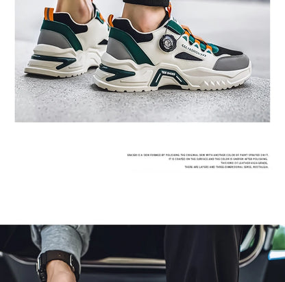Men's Korean rotating buckle fashion casual sports shoes four season soft soled non slip outdoor running shoes student sneakers - AMULET RING STORE