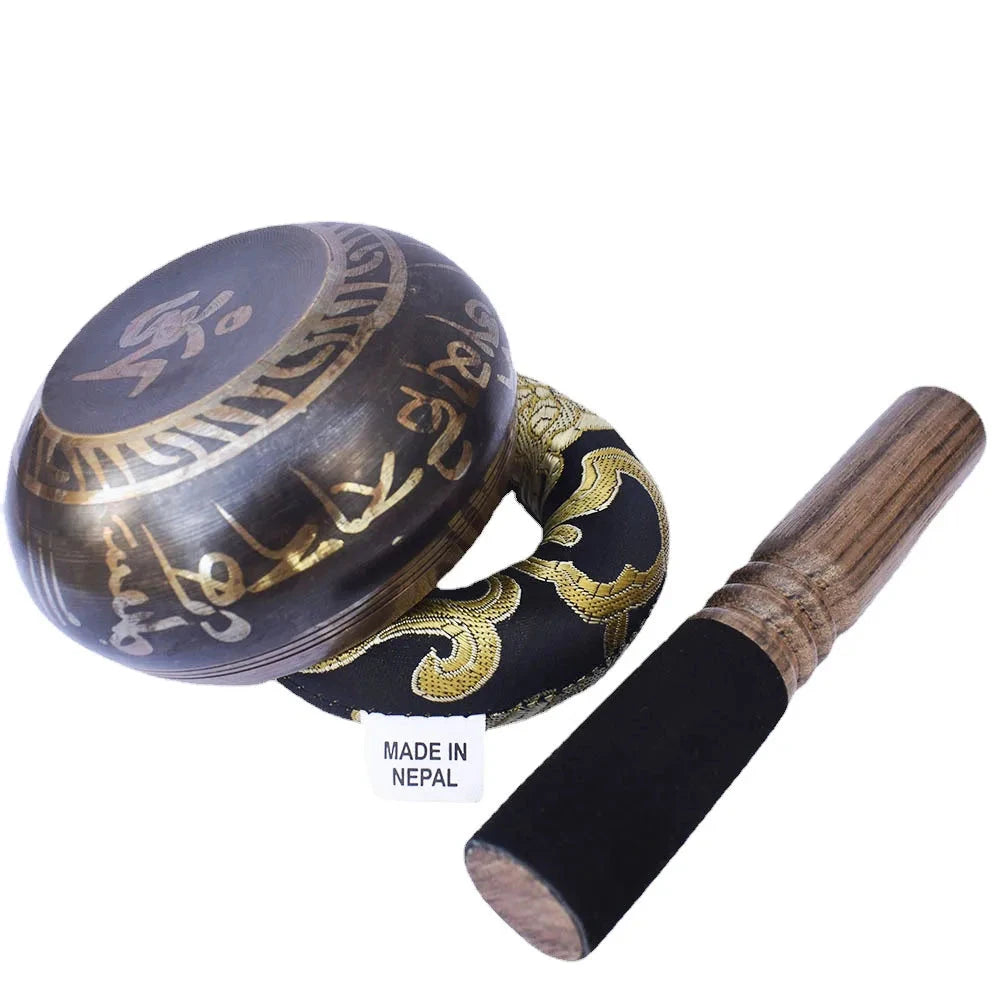 Nepalese Black Singing Bowl 8cm Handmade Yoga Healing Meditation Tibetan Singing Bowls Sound Therapy Percussion Instruments - AMULET RING STORE