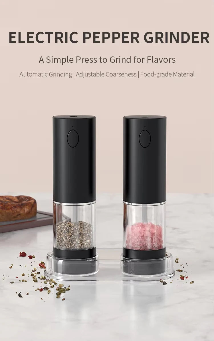1/2PCS Electric Salt And Pepper Grinder with LED Light Gravity Sensing Adjustable Spice Mills Cordless Automatic Kitchen Gadget - AMULET RING STORE