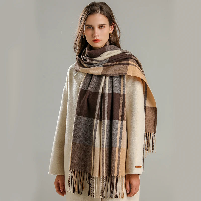 Warm Cashmere Blanket Women Travel Winter Scarf Fashion Plaid Pashmina Thick Shawl Wraps With Tassel Casual Bufanda Poncho New - AMULET RING STORE