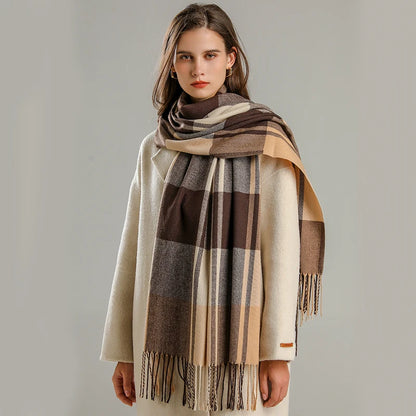 Warm Cashmere Blanket Women Travel Winter Scarf Fashion Plaid Pashmina Thick Shawl Wraps With Tassel Casual Bufanda Poncho New - AMULET RING STORE