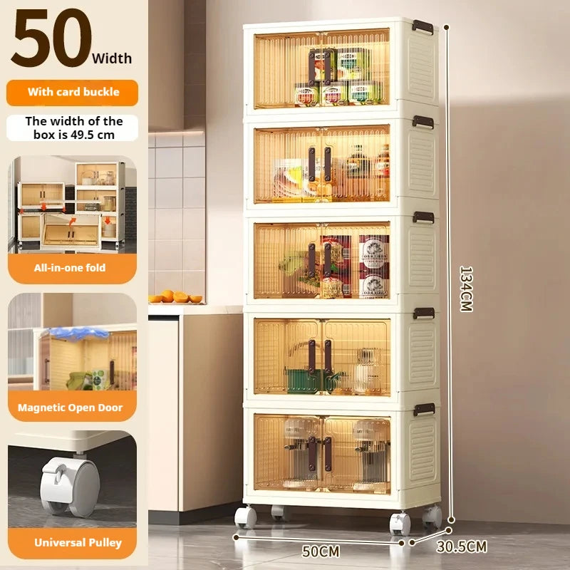 2025 Folding Living Room Cabinet Multifunction Closet Organizer With Wheel Stackable Sundries Large Capacity Storage Box Shelf - AMULET RING STORE