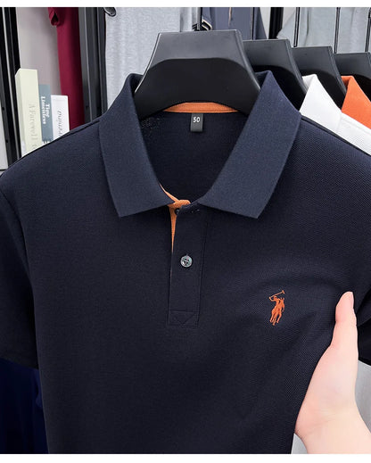 100% pure cotton men's short sleeved polo shirt hot selling summer fashionable horse logo embroidery classic Paul casual T-shirt