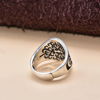 Vintage Arab Style Rings for Men Stainless Ethnic Arabic Calligraphy Ring - AMULET RING STORE