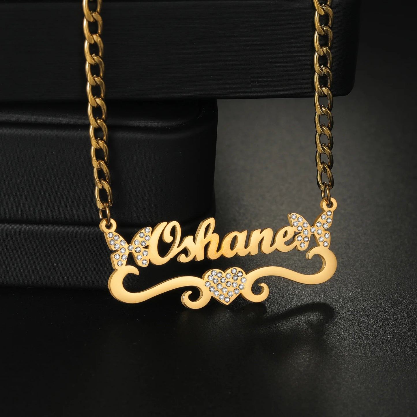 Atoztide Personalized Custom Name Necklace Zircon Heart Stainless Steel for Women Men Pendant Link Chain Birthday Jewelry Gift