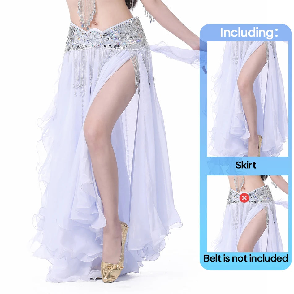 Belly Dance Skirt Chiffon Skirts Double Slit Ear Gauze Skirt High Slit Skirt For Adult Women Performance Practice Clothings - AMULET RING STORE