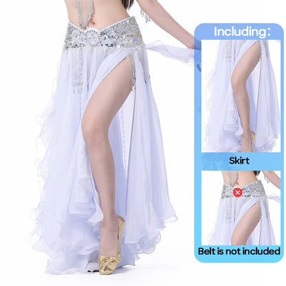 Belly Dance Skirt Chiffon Skirts Double Slit Ear Gauze Skirt High Slit Skirt For Adult Women Performance Practice Clothings - AMULET RING STORE