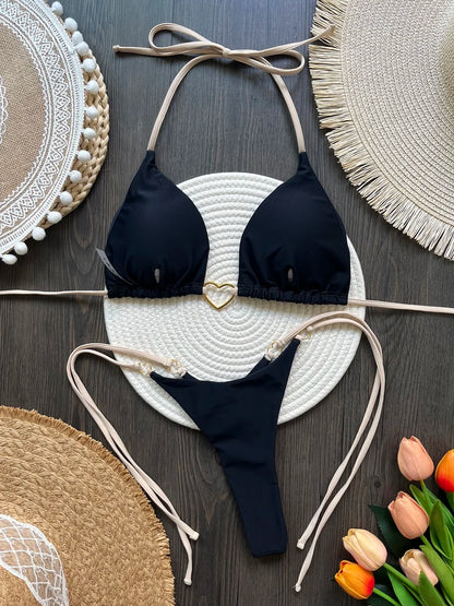 RUOTONSEPT Sexy Halter Solid color Bikini Set Women's Swimsuit Two-piece Triangle Thong Swimwear Bathing Suit Brazilian Biquinis - AMULET RING STORE