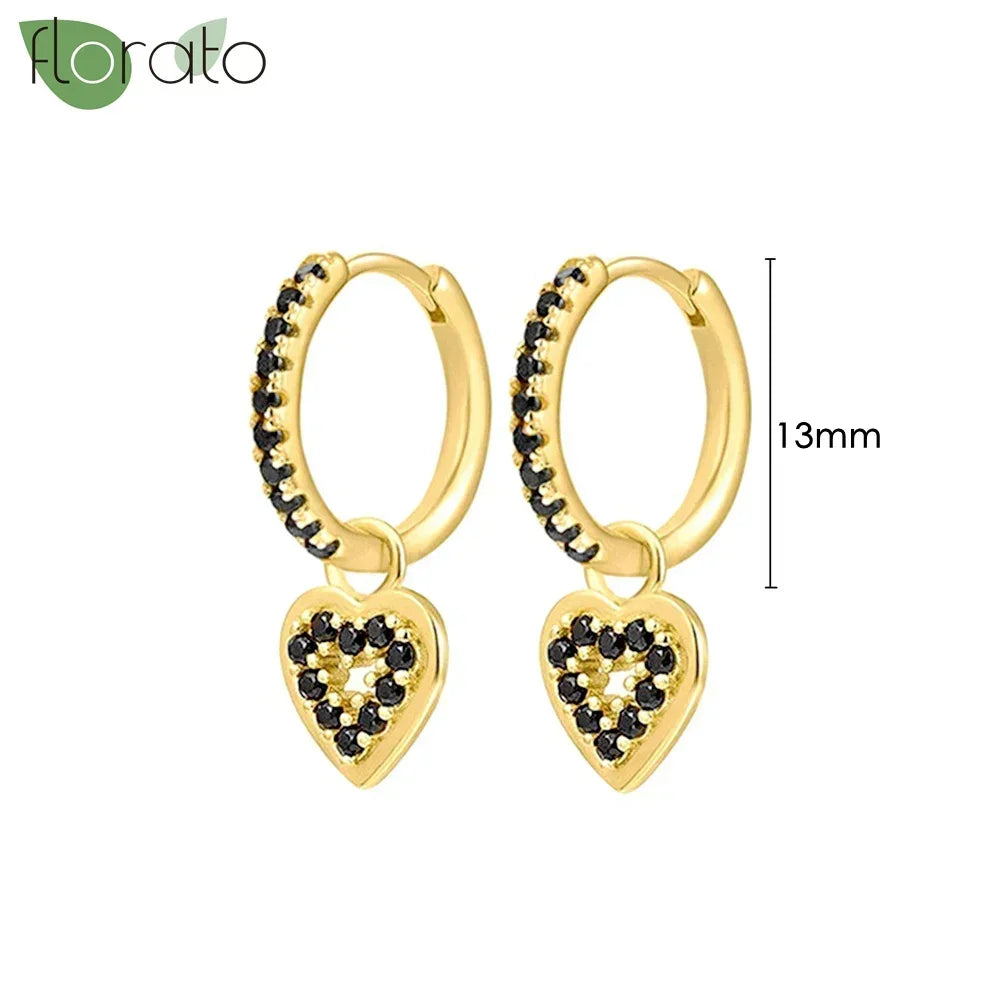 925 Sterling Silver Needle Fashion Round Pendant Small Earrings Luxury Gold Hoop Earrings for Women Premium Black Jewelry Gifts - AMULET RING STORE