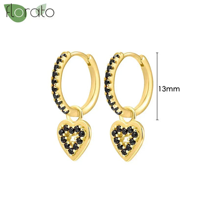 925 Sterling Silver Needle Fashion Round Pendant Small Earrings Luxury Gold Hoop Earrings for Women Premium Black Jewelry Gifts - AMULET RING STORE